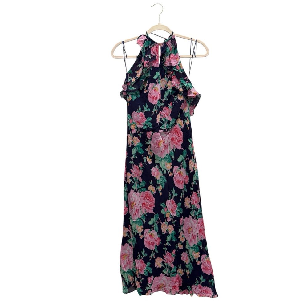 Vintage Lauren Ralph Lauren Silk Halter Midi/Maxi Dress Boho Floral Cottage 10 S